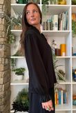 Body Stretch Cotton Ruffle Layer Shirt Black